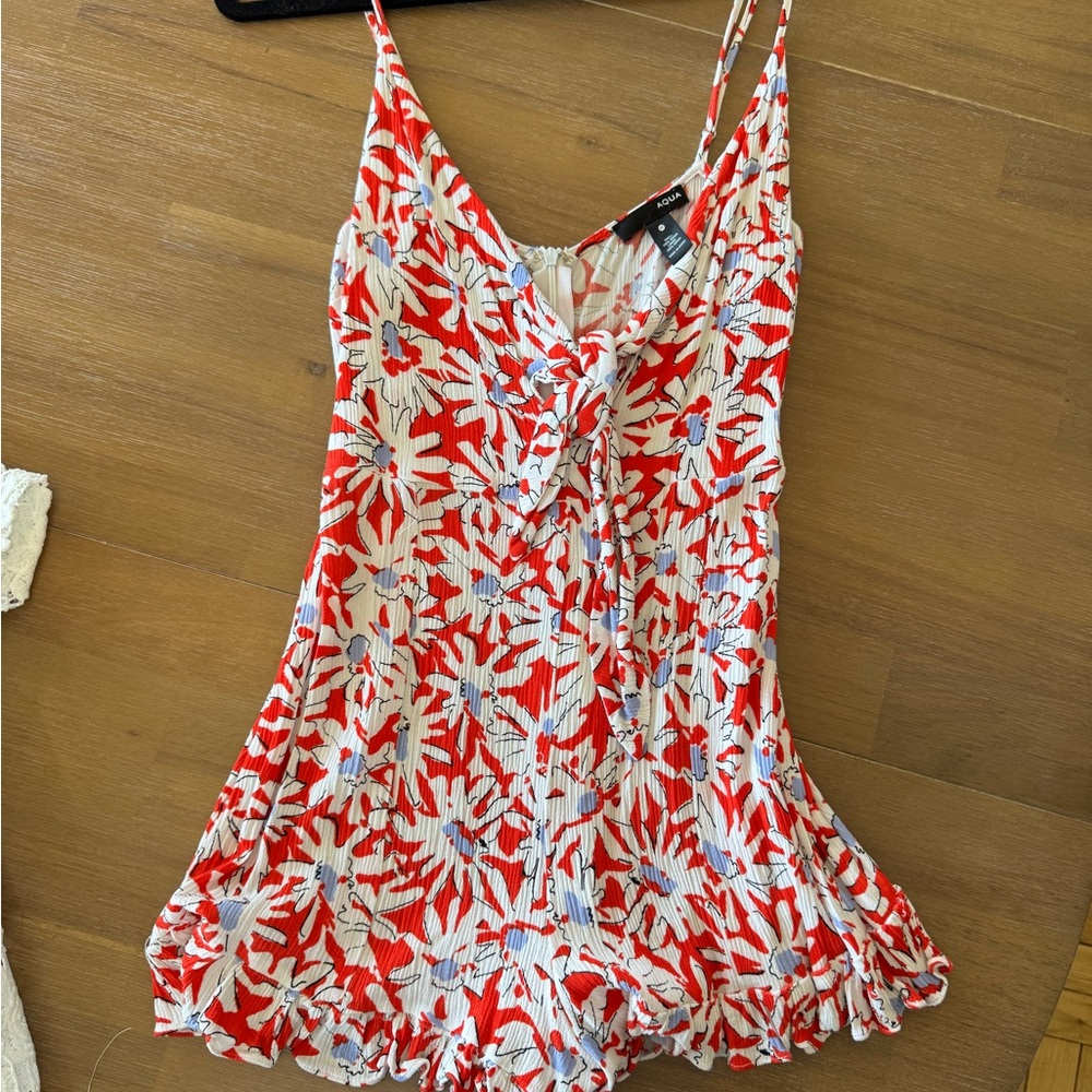 Aqua (Bloomingdales) Red and White Floral Romper